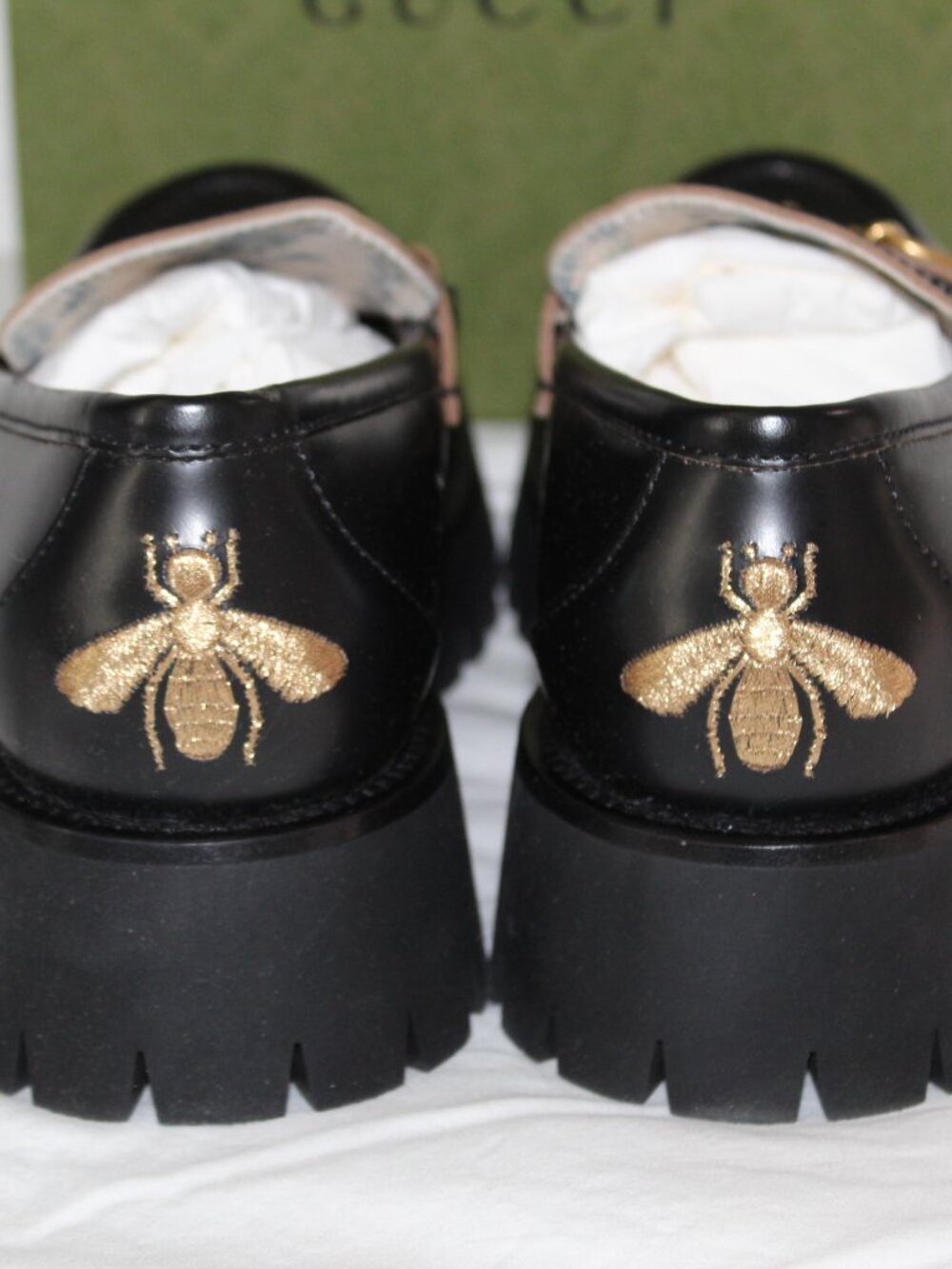 NWB Gucci GG Horsebit Black Leather Moccasin Lug Soles Loafers 577236 - Picture 7 of 9